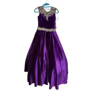 Little Rosie Pageant Dress Purple Velvet Rhinestone‎ Bling Formal Gown Girls 10